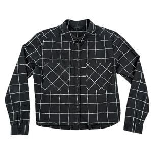 ElevenParis Grid Print Button Down Shirt Cropped Black White Womens 36 Cotton
